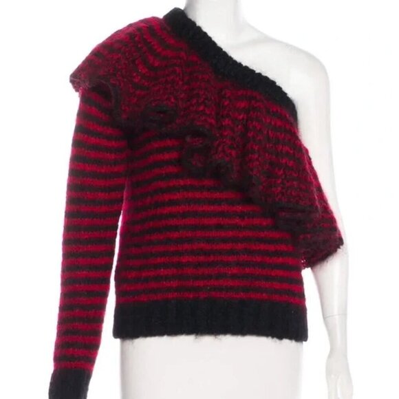 Philosophy di Lorenzo Serafini Red Black Ruffle Striped Mohair Sweater sz Small - Picture 3 of 11
